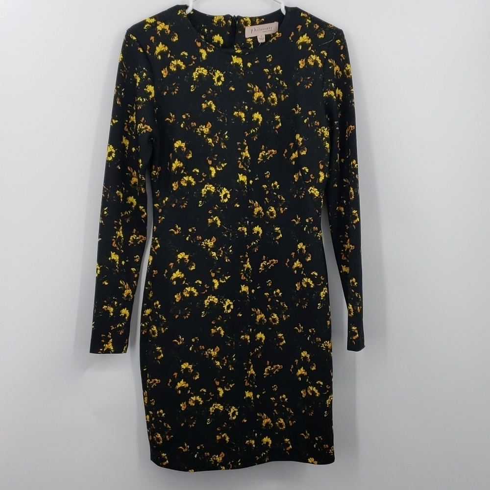 Philosophy Anthropologie | Longsleeve black yellow floral Mini dress - Small